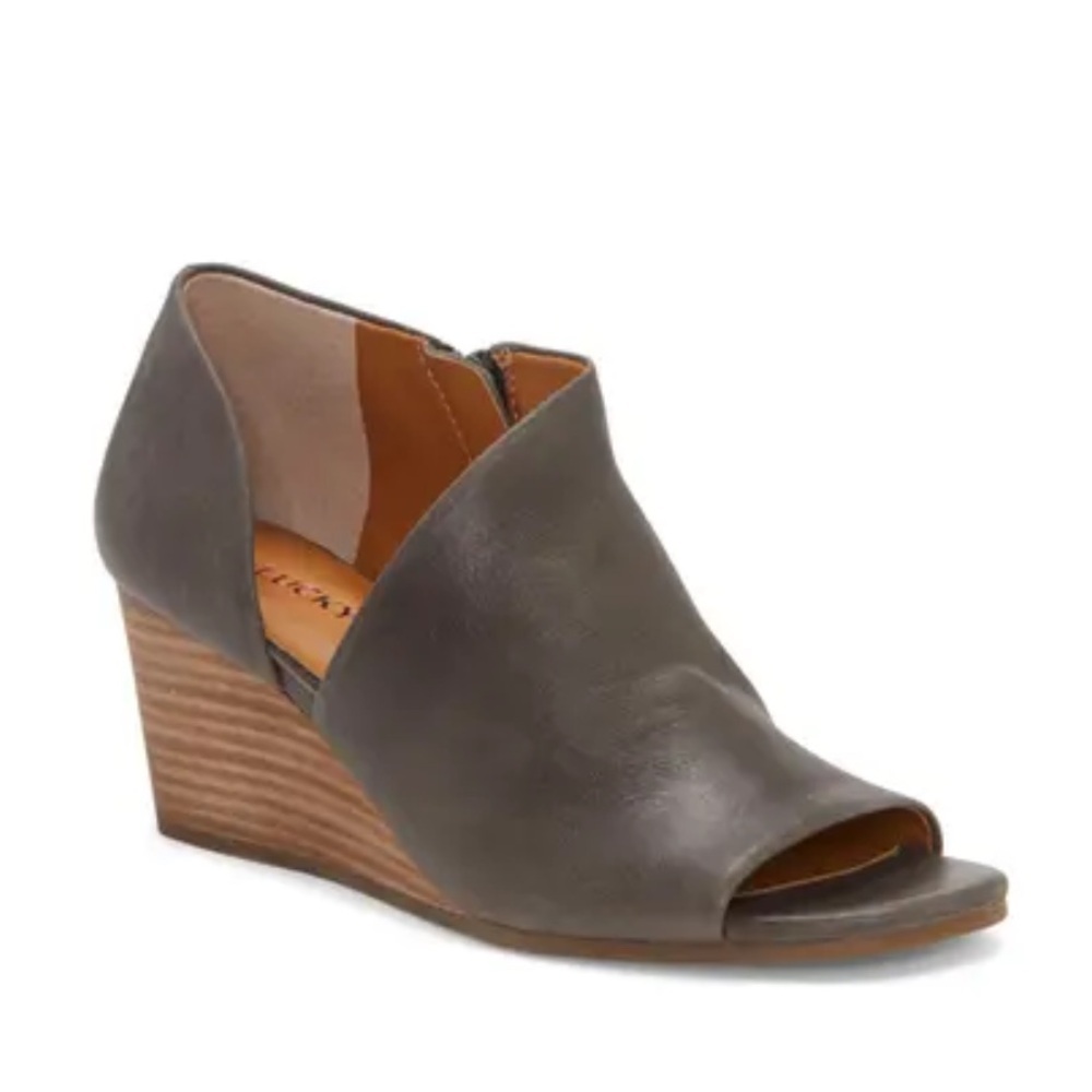 Lucky Brand Brown Leather Open-Toe Wedge Sandals